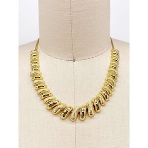 Luv AJ Ridged Pyramid Statement Necklace 18k Gold Scarab Link Collar $225